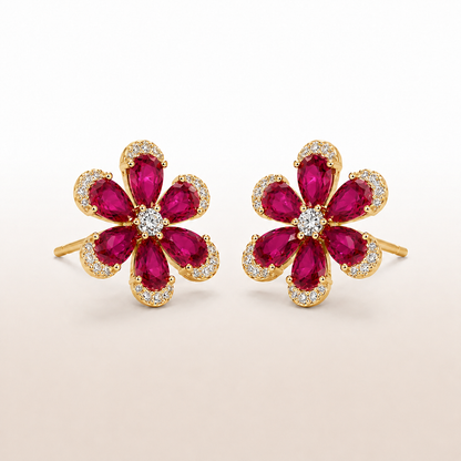 Ruby Bloom Floral 925 Sterling Silver Necklace Set