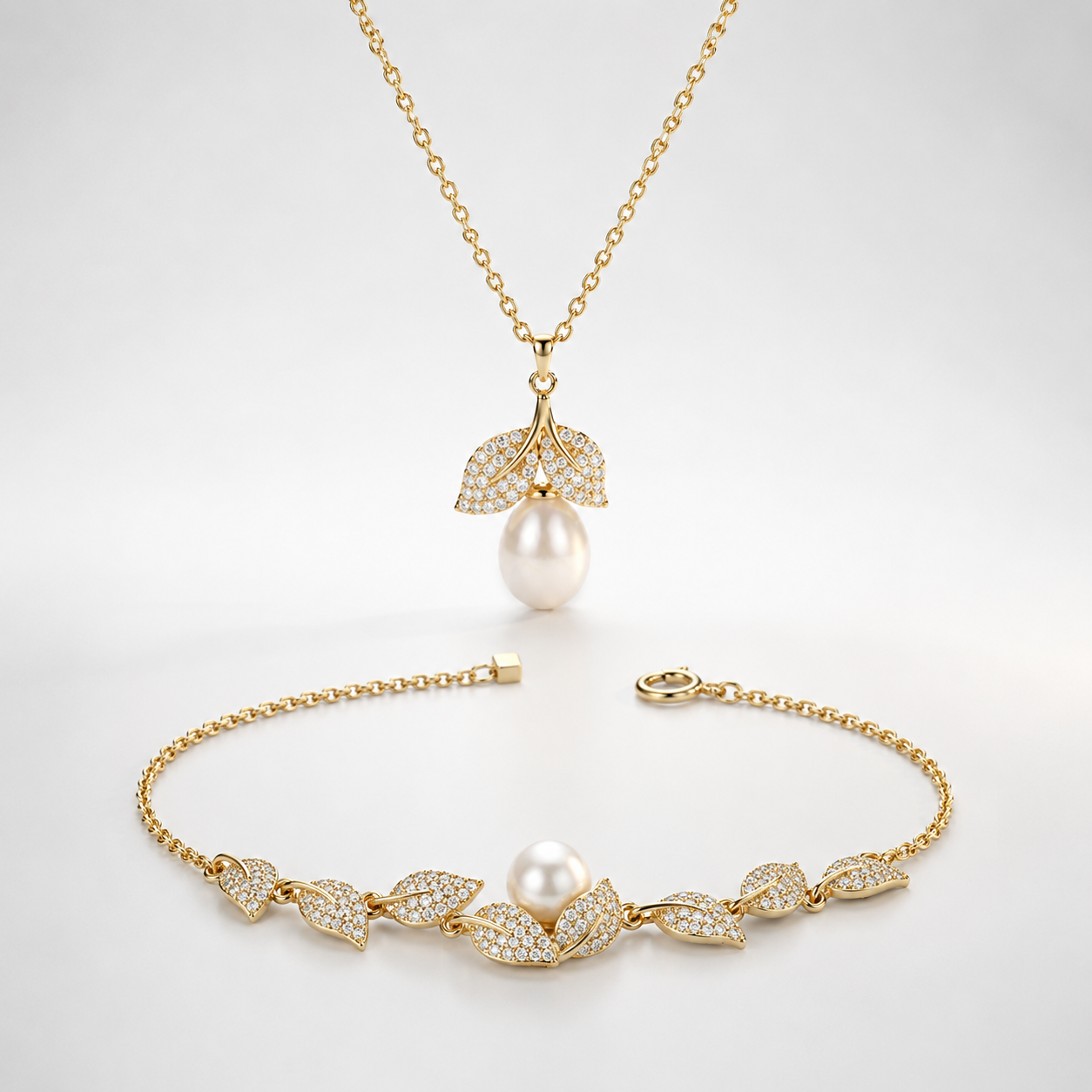 Golden Leaf Pendant Set