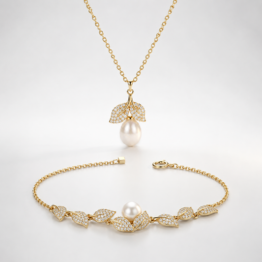 Golden Leaf Pendant Set