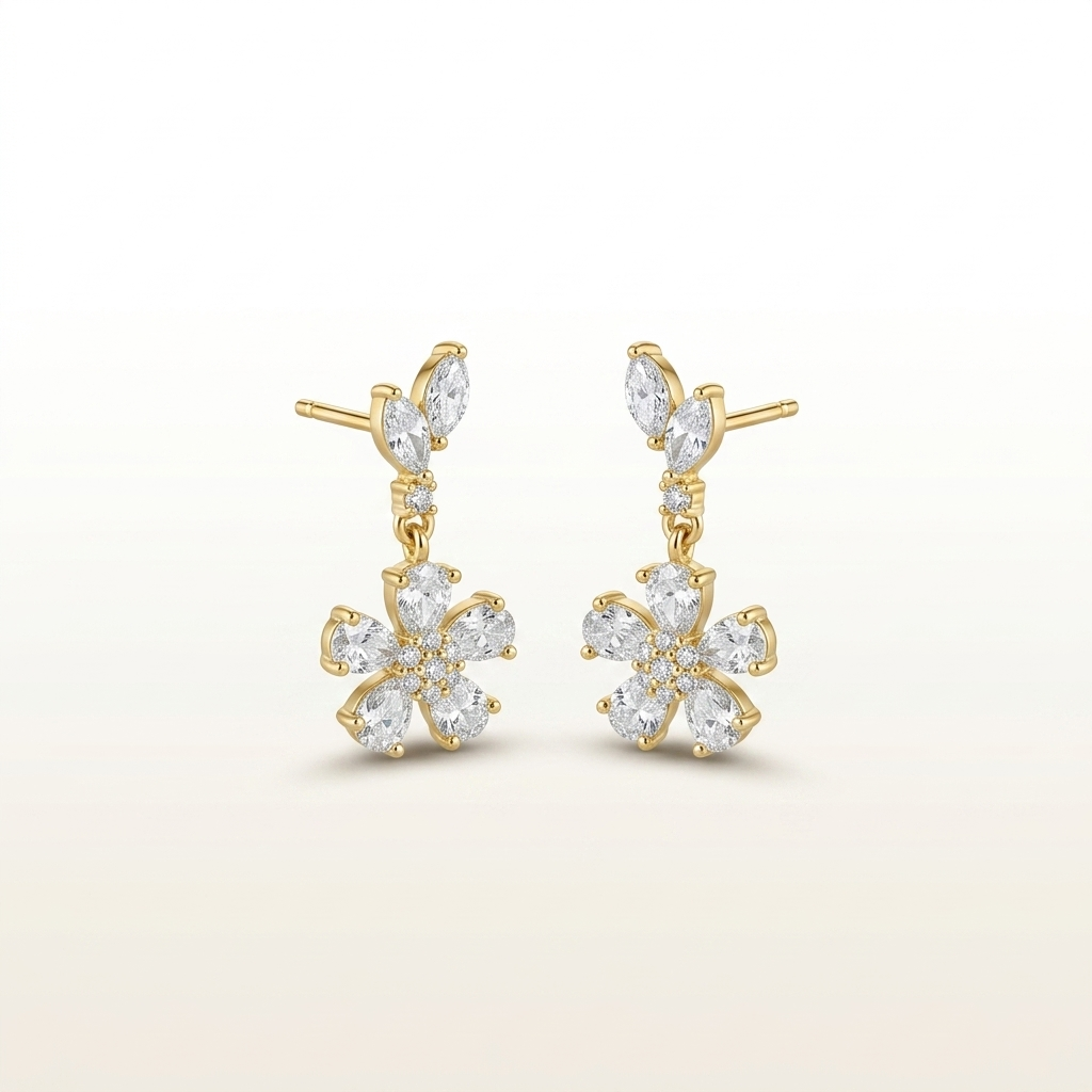 Crystal Bloom 925 Silver Floral Stud Earrings