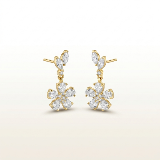 Crystal Bloom 925 Silver Floral Stud Earrings