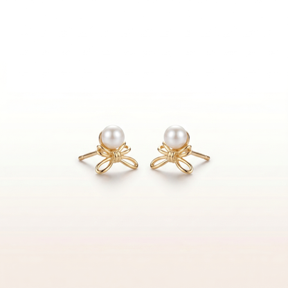 Rose Grace Pearl & Bow Stud Earrings