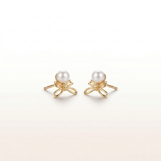 Rose Grace Pearl & Bow Stud Earrings