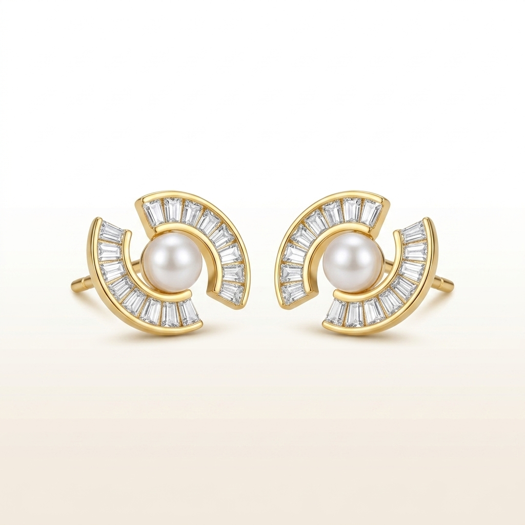 Luna Petal Pearl Stud Earrings