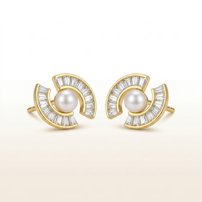 Luna Petal Pearl Stud Earrings
