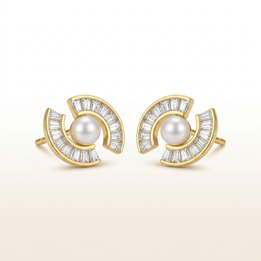 Luna Petal Pearl Stud Earrings