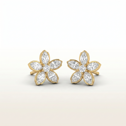 PetalGlow Gold Crystal Flower Studs