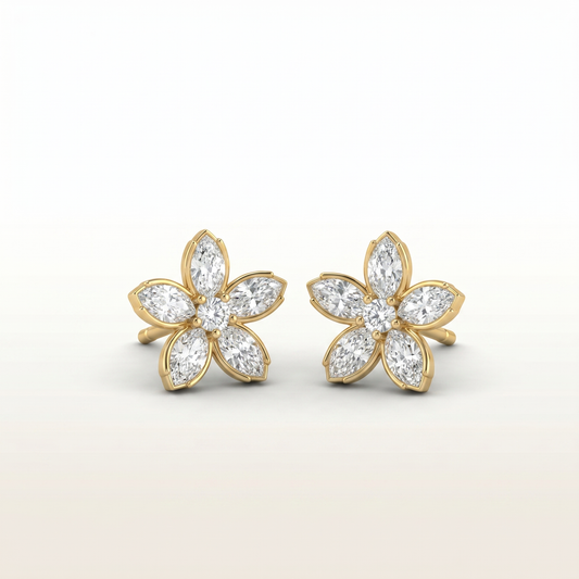 PetalGlow Gold Crystal Flower Studs