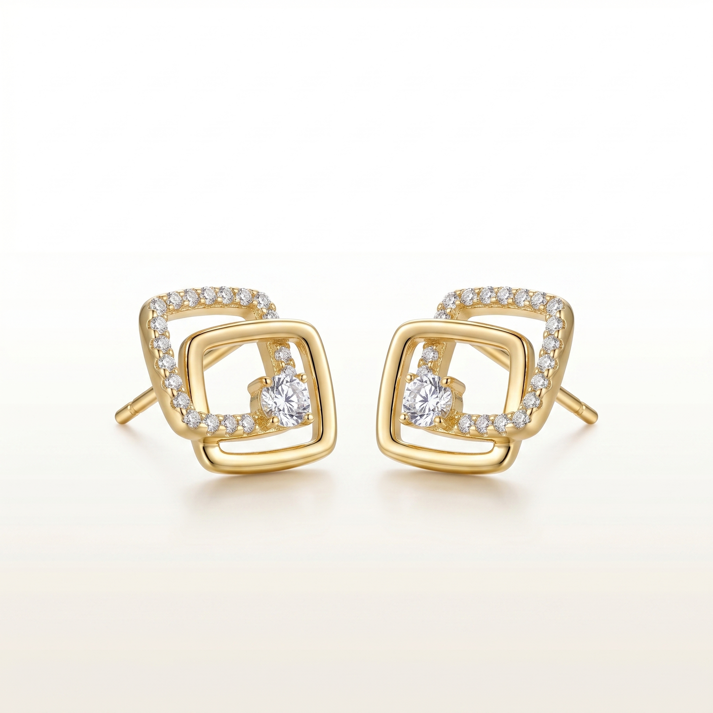 Golden Dual Square CZ Studs