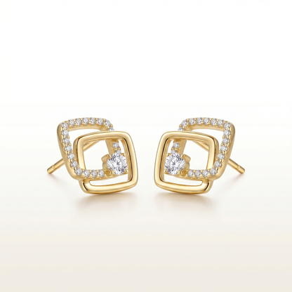 Golden Dual Square CZ Studs