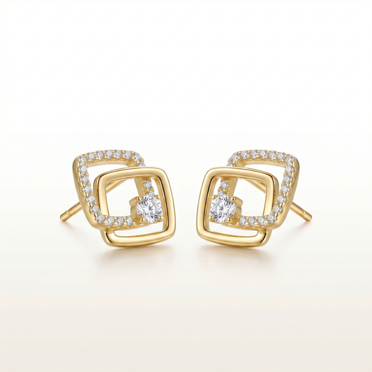 Golden Dual Square CZ Studs