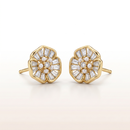 Radiant Bloom Solitaire Stud Earrings