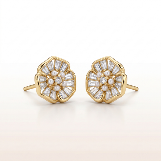 Radiant Bloom Solitaire Stud Earrings