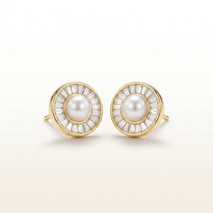 Celestia Radiant Pearl Halo Stud Earrings