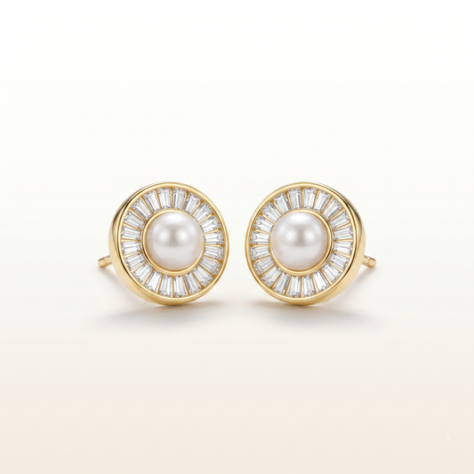 Celestia Radiant Pearl Halo Stud Earrings
