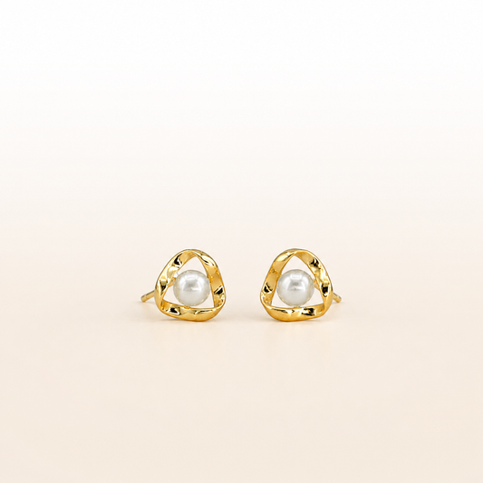 Classic Pearl Bloom Gold Stud Earrings