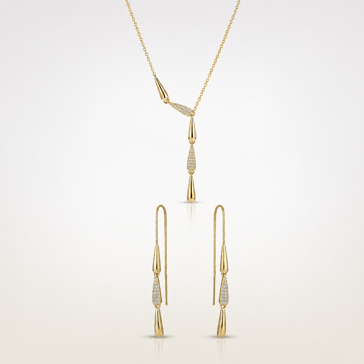 Gold Y-Necklace & Threader Earrings Set