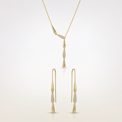 Gold Y-Necklace & Threader Earrings Set