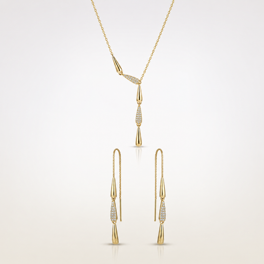 Gold Y-Necklace & Threader Earrings Set