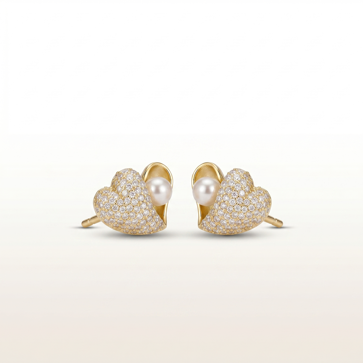 Sparkle Heart Embrace Gold-Tone Stud Earrings