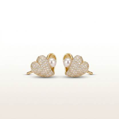 Sparkle Heart Embrace Gold-Tone Stud Earrings