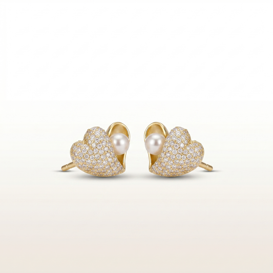 Sparkle Heart Embrace Gold-Tone Stud Earrings
