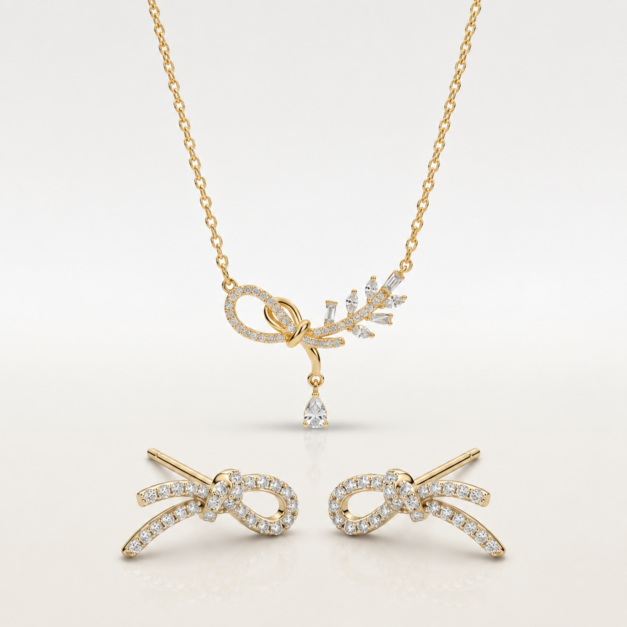 Crystal Bow Necklace & Earrings Set
