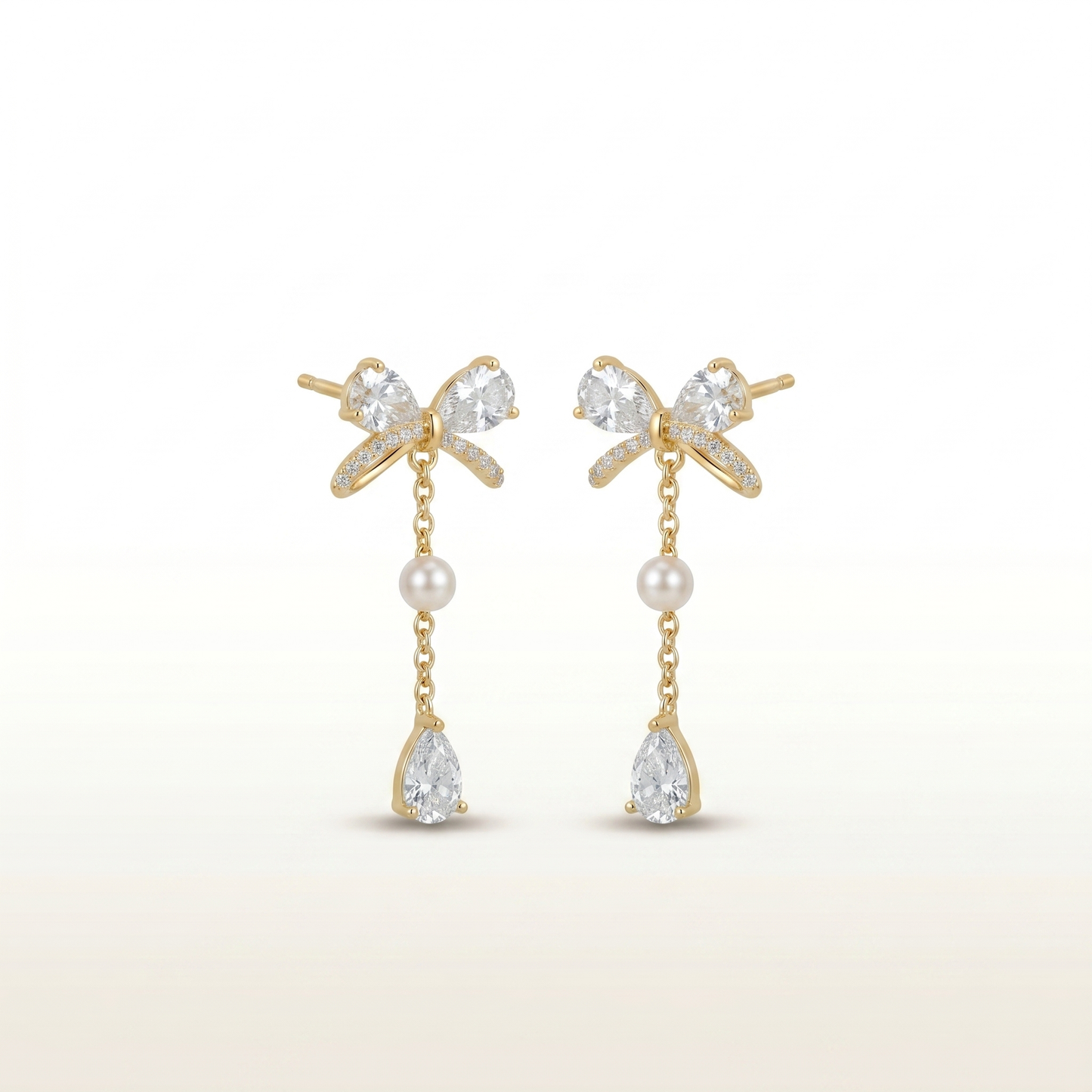 Graceful Bow & Pearl Drop Diamond Earrings