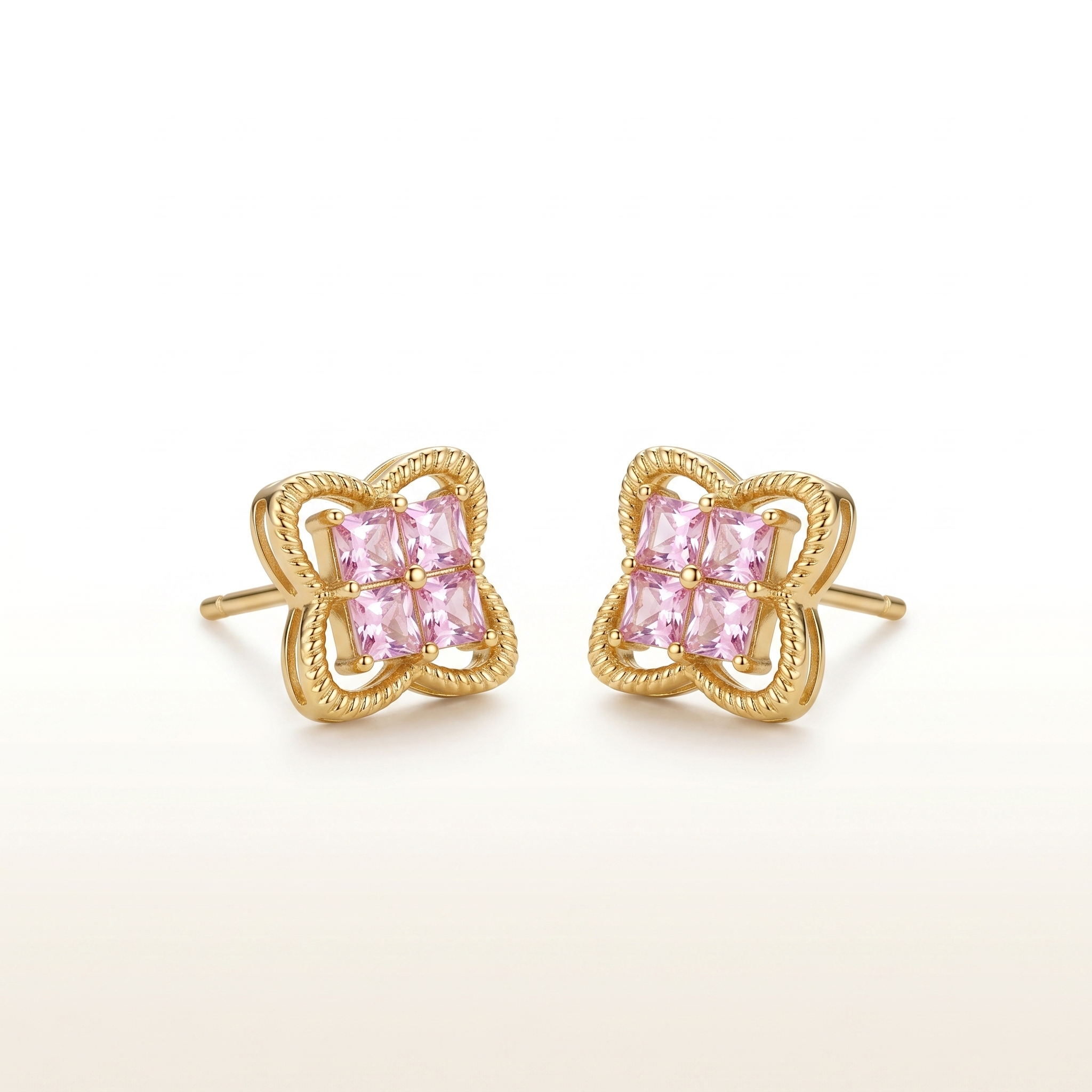 Blush Petal Princess-Cut Stud Earrings