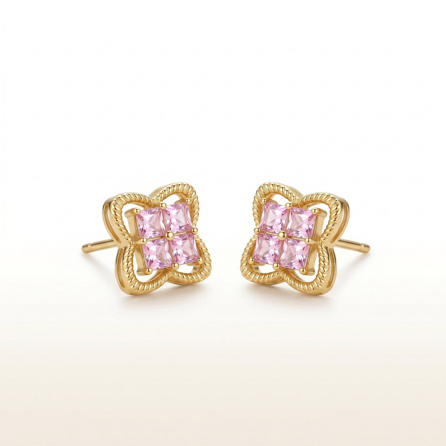Blush Petal Princess-Cut Stud Earrings