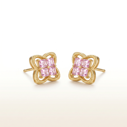 Blush Petal Princess-Cut Stud Earrings