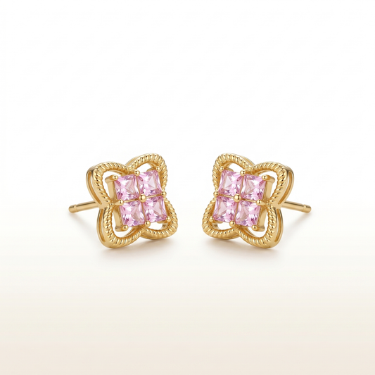 Blush Petal Princess-Cut Stud Earrings