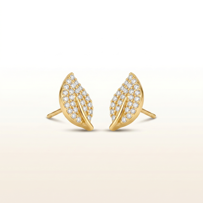 Sparkling Leaf Silver Stud Earrings