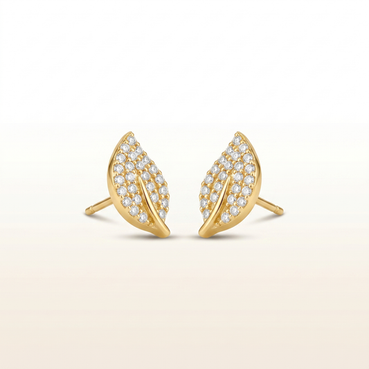 Sparkling Leaf Silver Stud Earrings