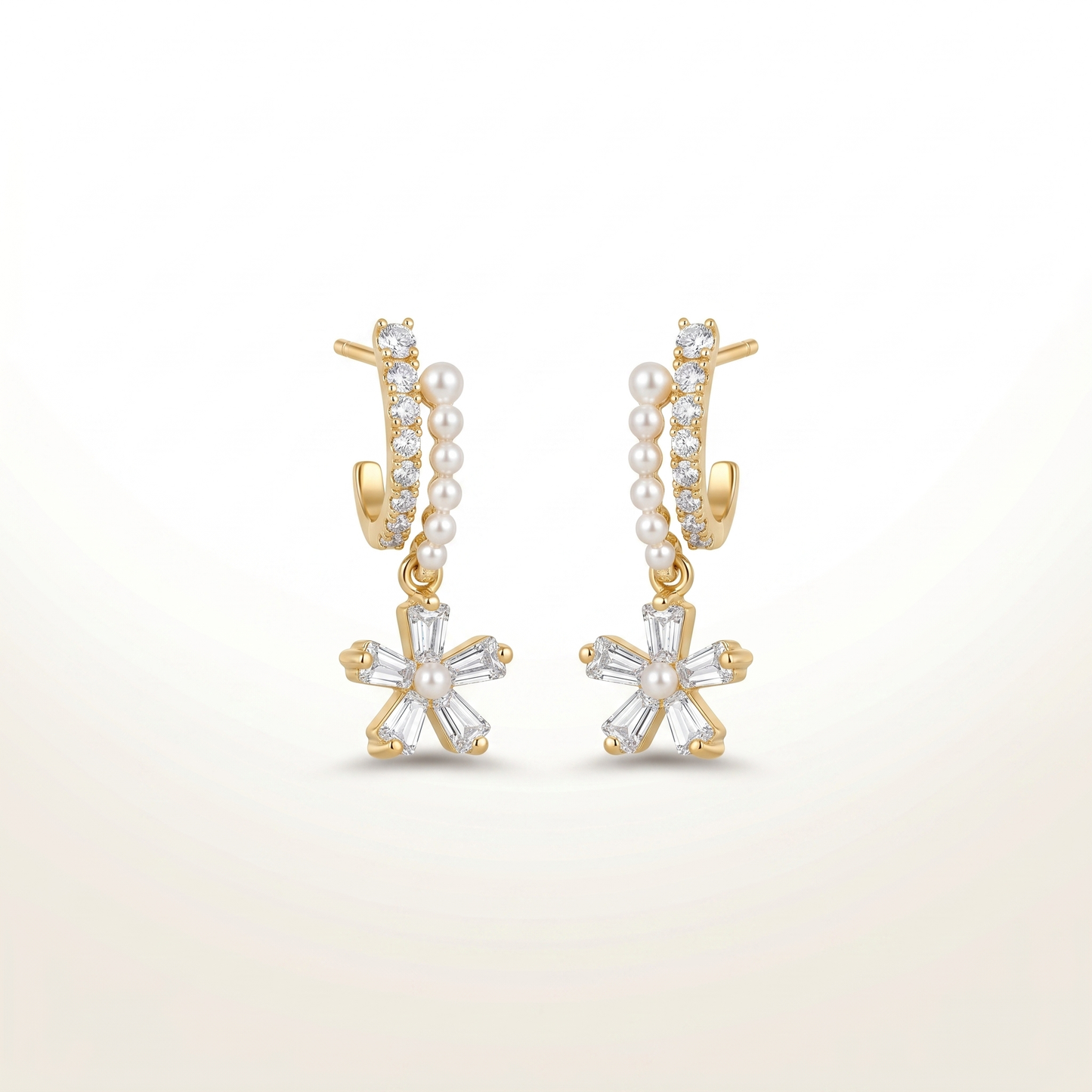 Crystal Bloom Pearl Drop Earrings