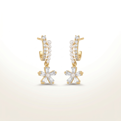 Crystal Bloom Pearl Drop Earrings