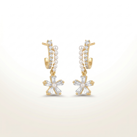 Crystal Bloom Pearl Drop Earrings
