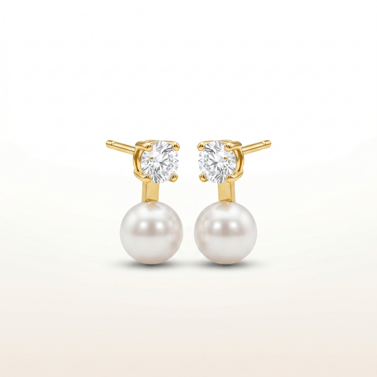 Classic Pearl Glow Diamond Stud Earrings