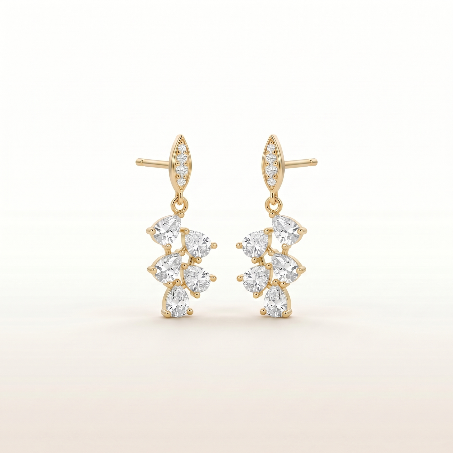 Elegant Crystal Leaf Gold Earrings