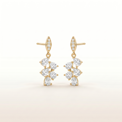 Elegant Crystal Leaf Gold Earrings