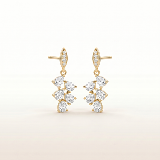 Elegant Crystal Leaf Gold Earrings