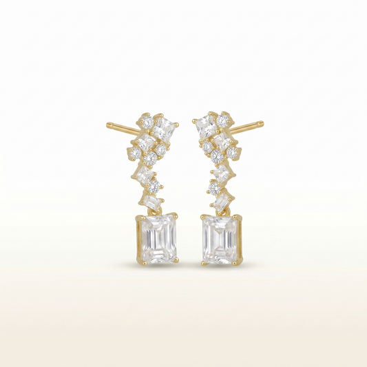 Royal Emerald-Cut Crystal Drop Earrings
