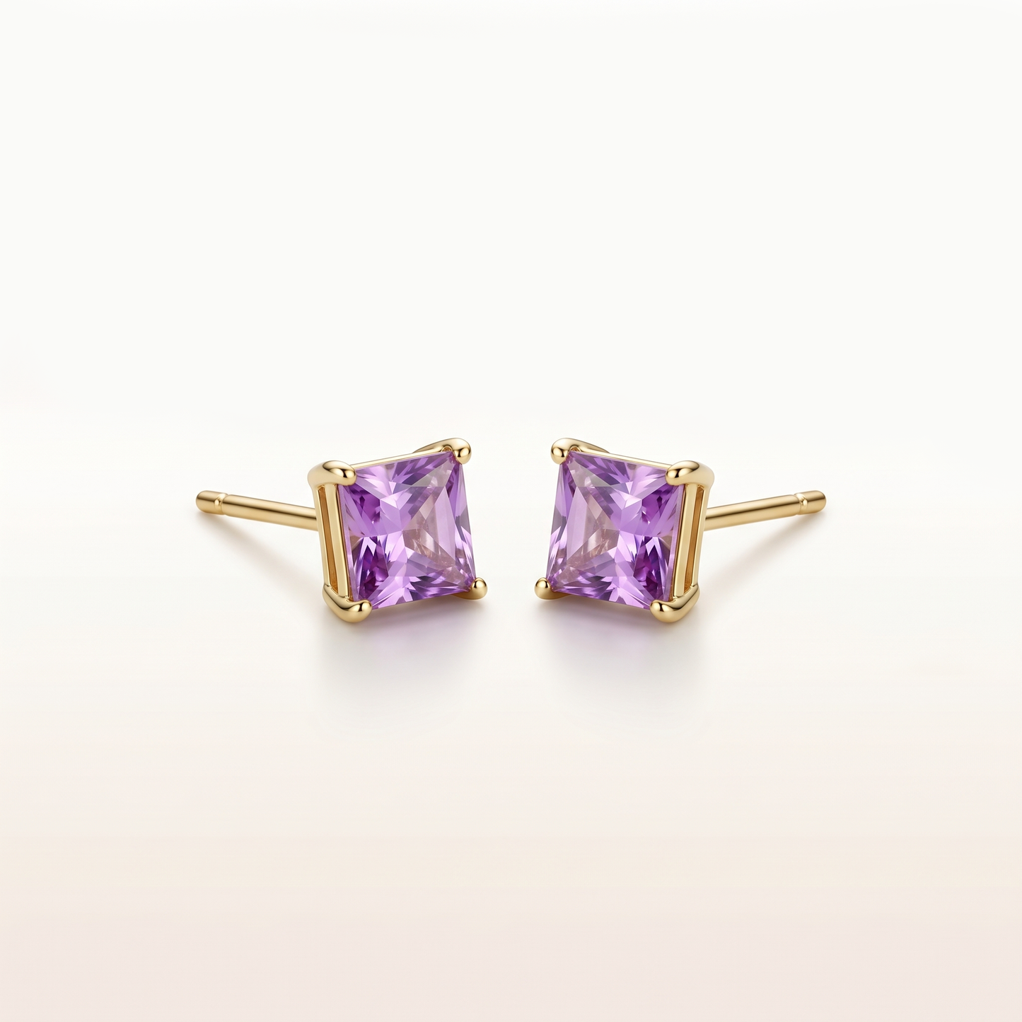 Blush Radiance Princess-Cut Pink Stone Stud Earrings