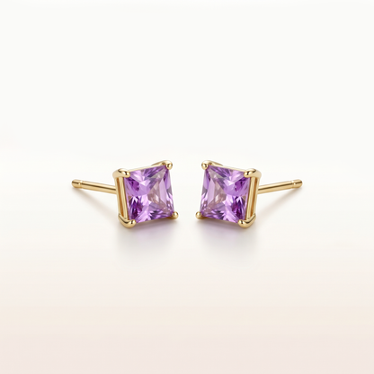 Blush Radiance Princess-Cut Pink Stone Stud Earrings