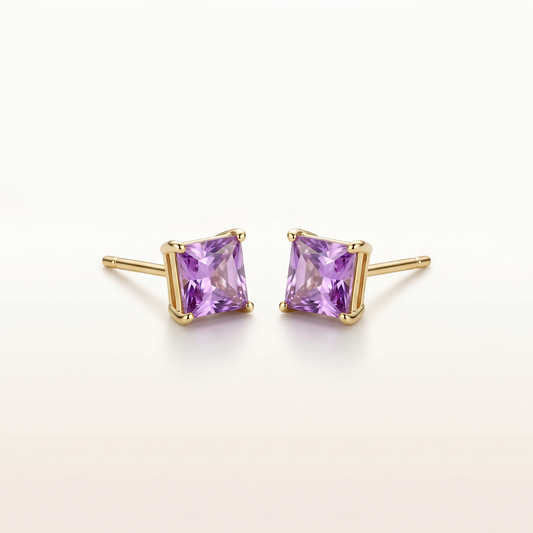 Blush Radiance Princess-Cut Pink Stone Stud Earrings