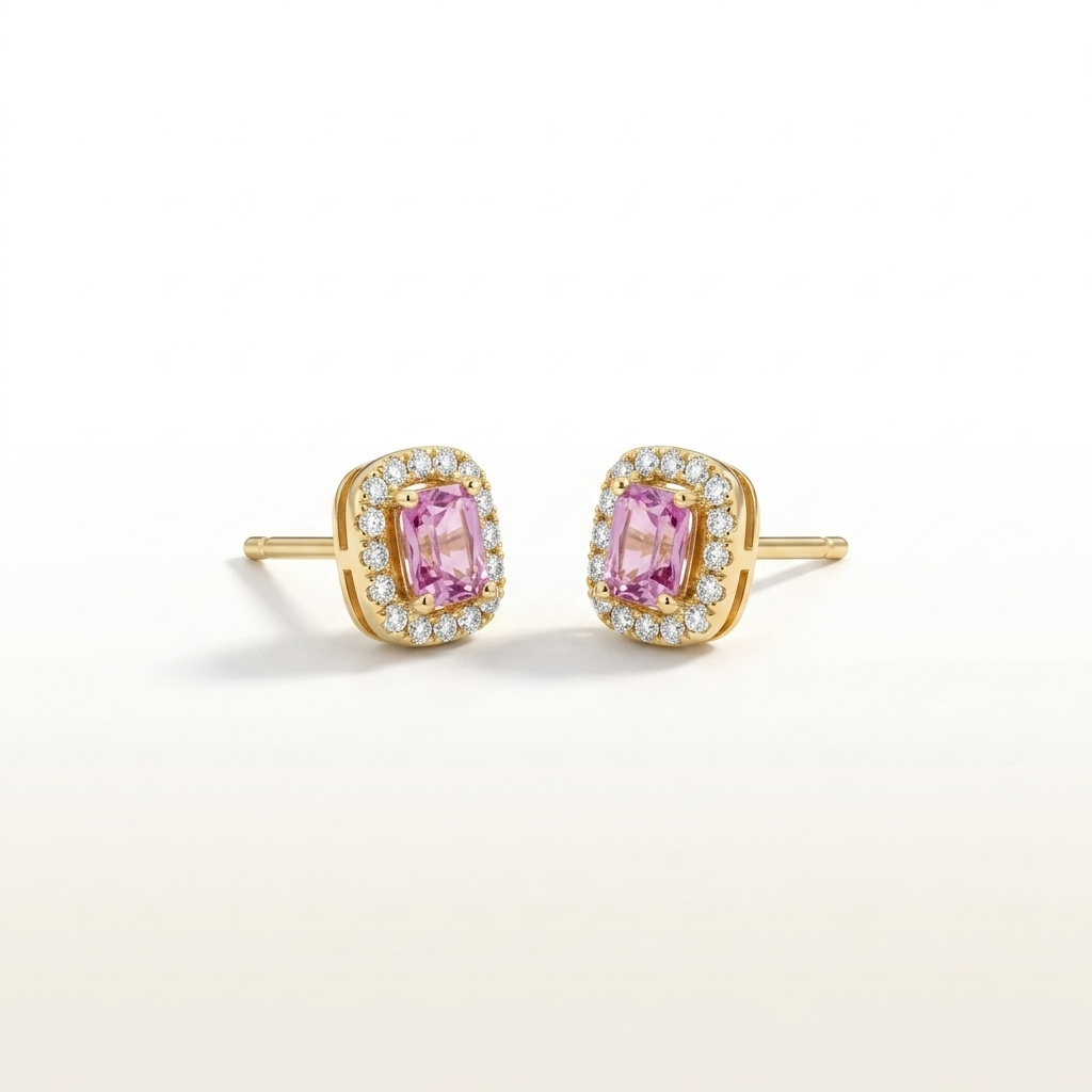 Blush Royale Pink Stone Diamond Stud Earrings