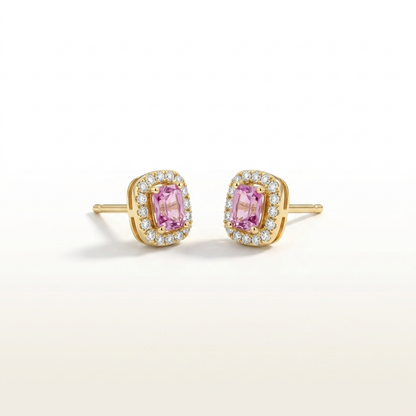 Blush Royale Pink Stone Diamond Stud Earrings