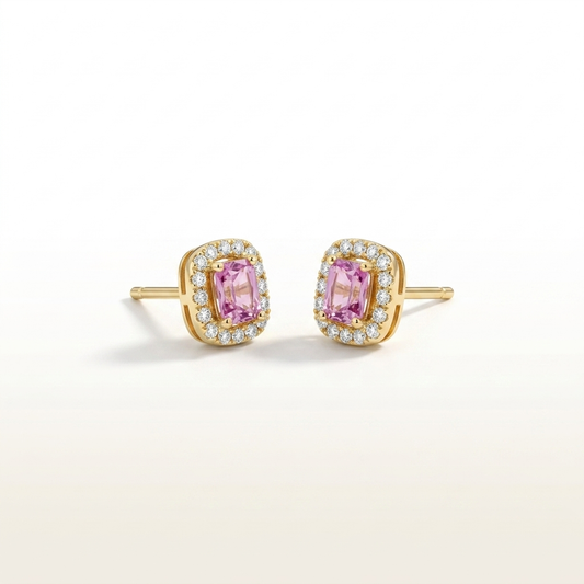 Blush Royale Pink Stone Diamond Stud Earrings