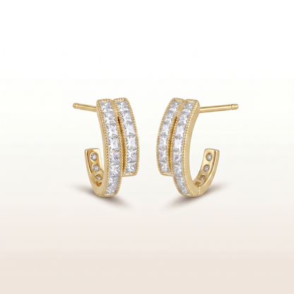 Golden Duo Spark Diamond Hoop Earrings