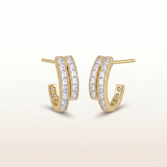 Golden Duo Spark Diamond Hoop Earrings